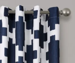Wellow Ikat Navy & White Room-Darkening Grommet Curtain Panel Pair, (84") -DHP Sales Store 810468245 1
