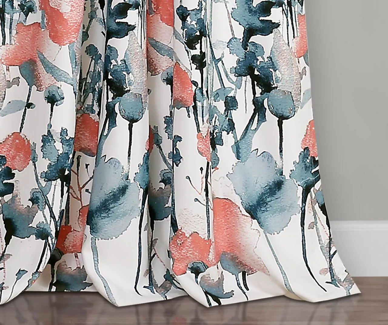 Zuri Flora Blue & Coral Room-Darkening Back Tab Curtain Panel Pair, (84") 5 Zuri Flora Blue & Coral Room-Darkening Back Tab Curtain Panel Pair, (84") - Image 3