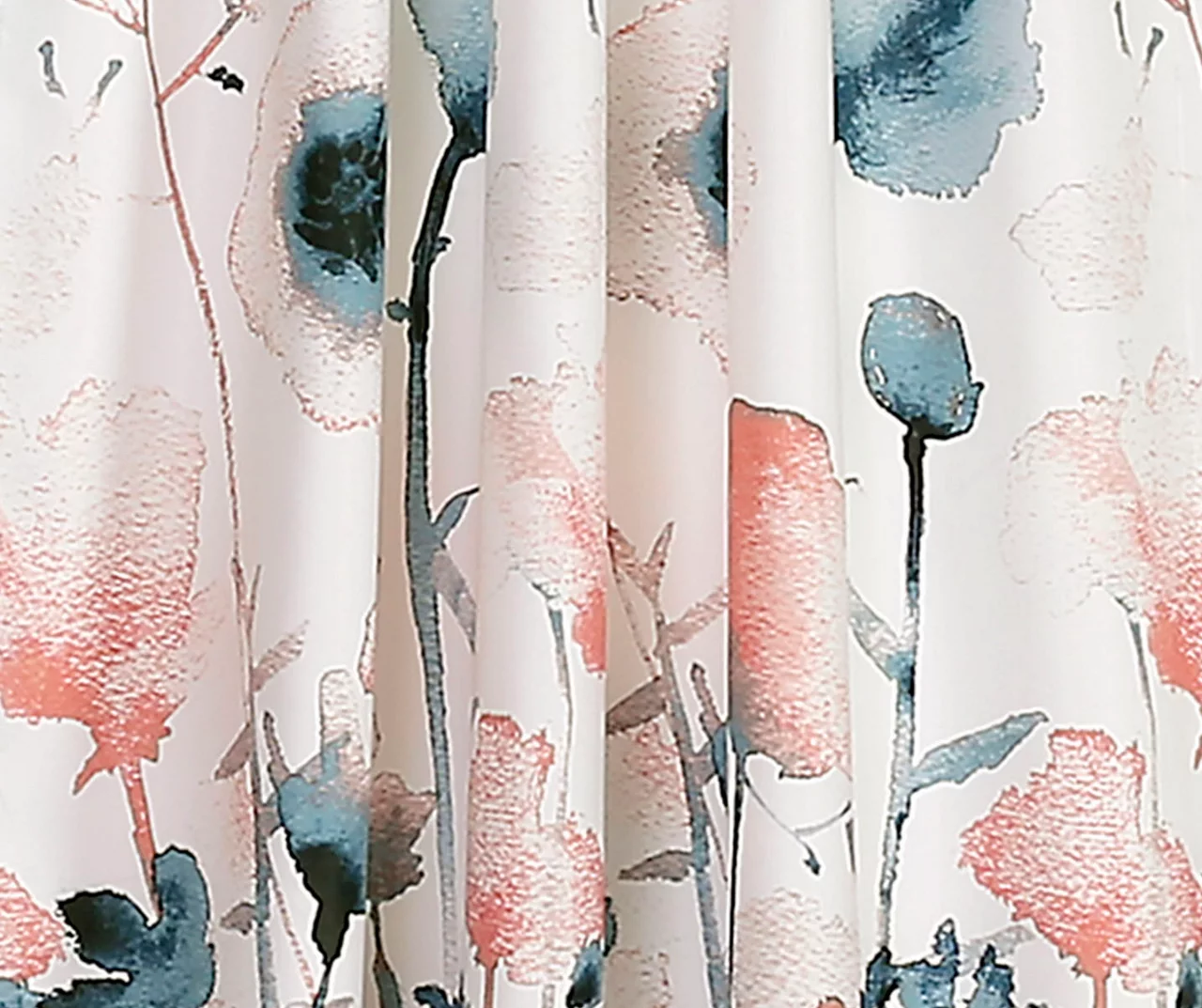 Zuri Flora Blue & Coral Room-Darkening Back Tab Curtain Panel Pair, (95") 5 Zuri Flora Blue & Coral Room-Darkening Back Tab Curtain Panel Pair, (95") - Image 3