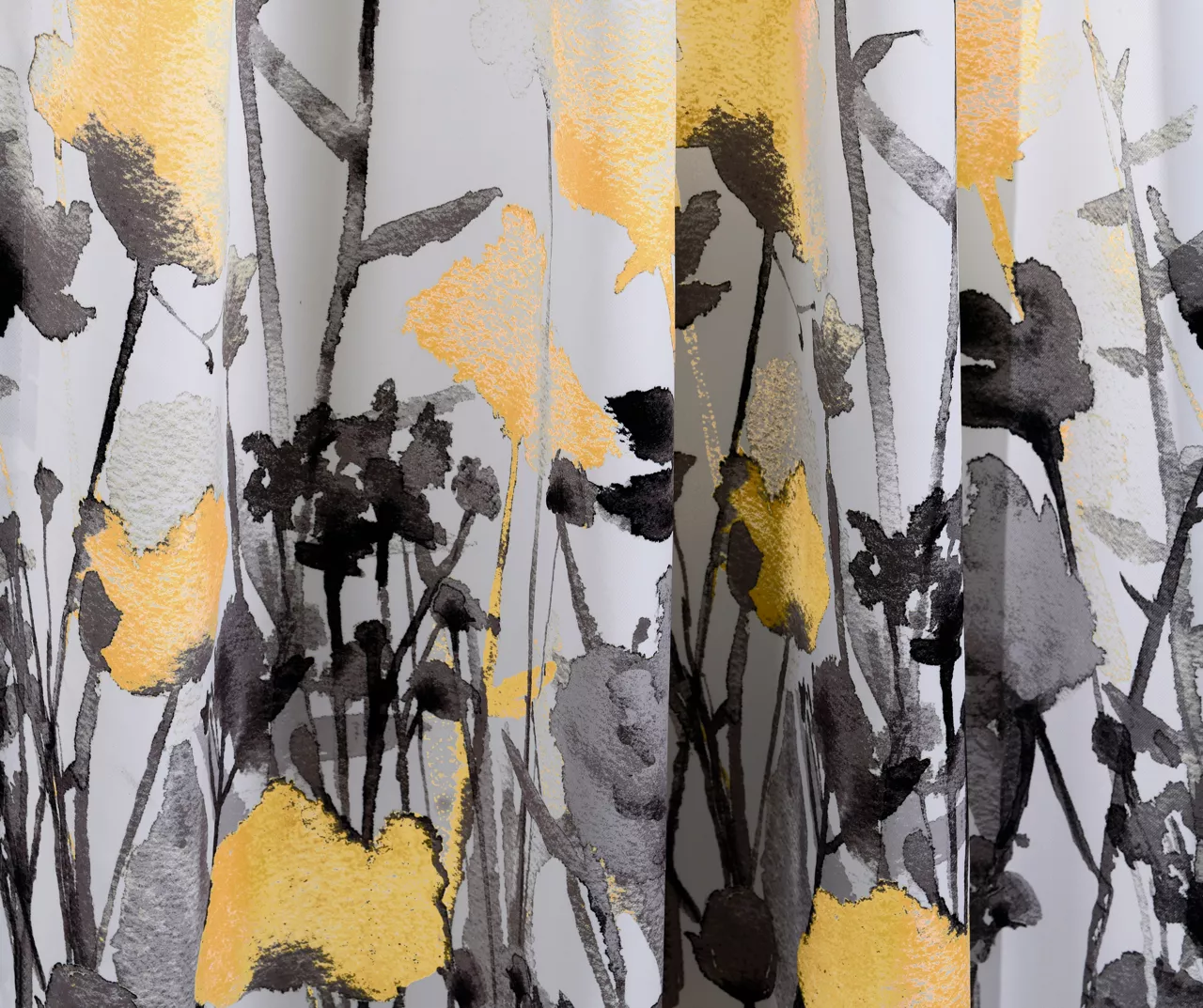 Zuri Flora Yellow & Gray Room-Darkening Back Tab Curtain Panel Pair, (95") 5 Zuri Flora Yellow & Gray Room-Darkening Back Tab Curtain Panel Pair, (95") - Image 3