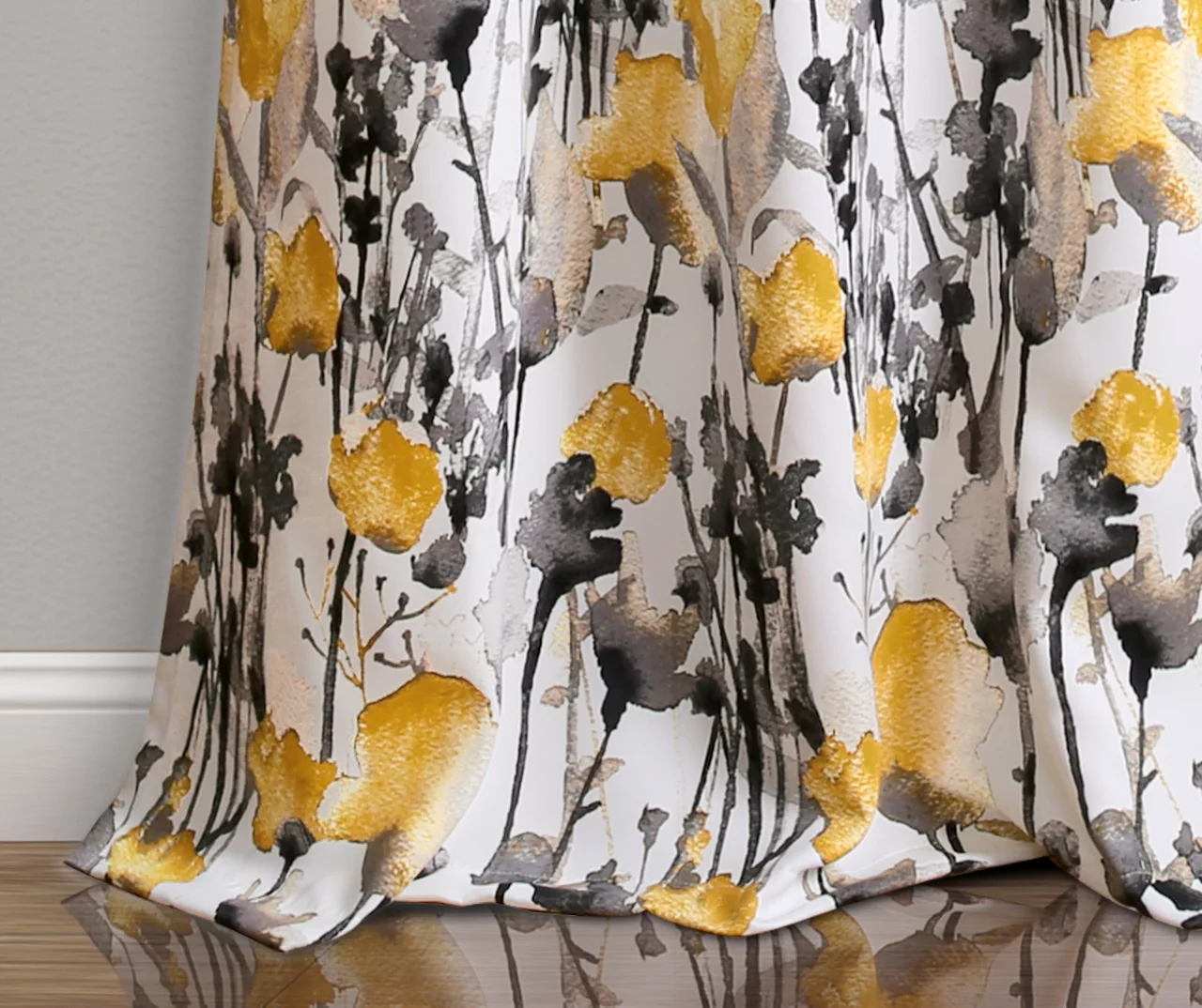 Zuri Flora Yellow & Gray Room-Darkening Back Tab Curtain Panel Pair, (95") 6 Zuri Flora Yellow & Gray Room-Darkening Back Tab Curtain Panel Pair, (95") - Image 4