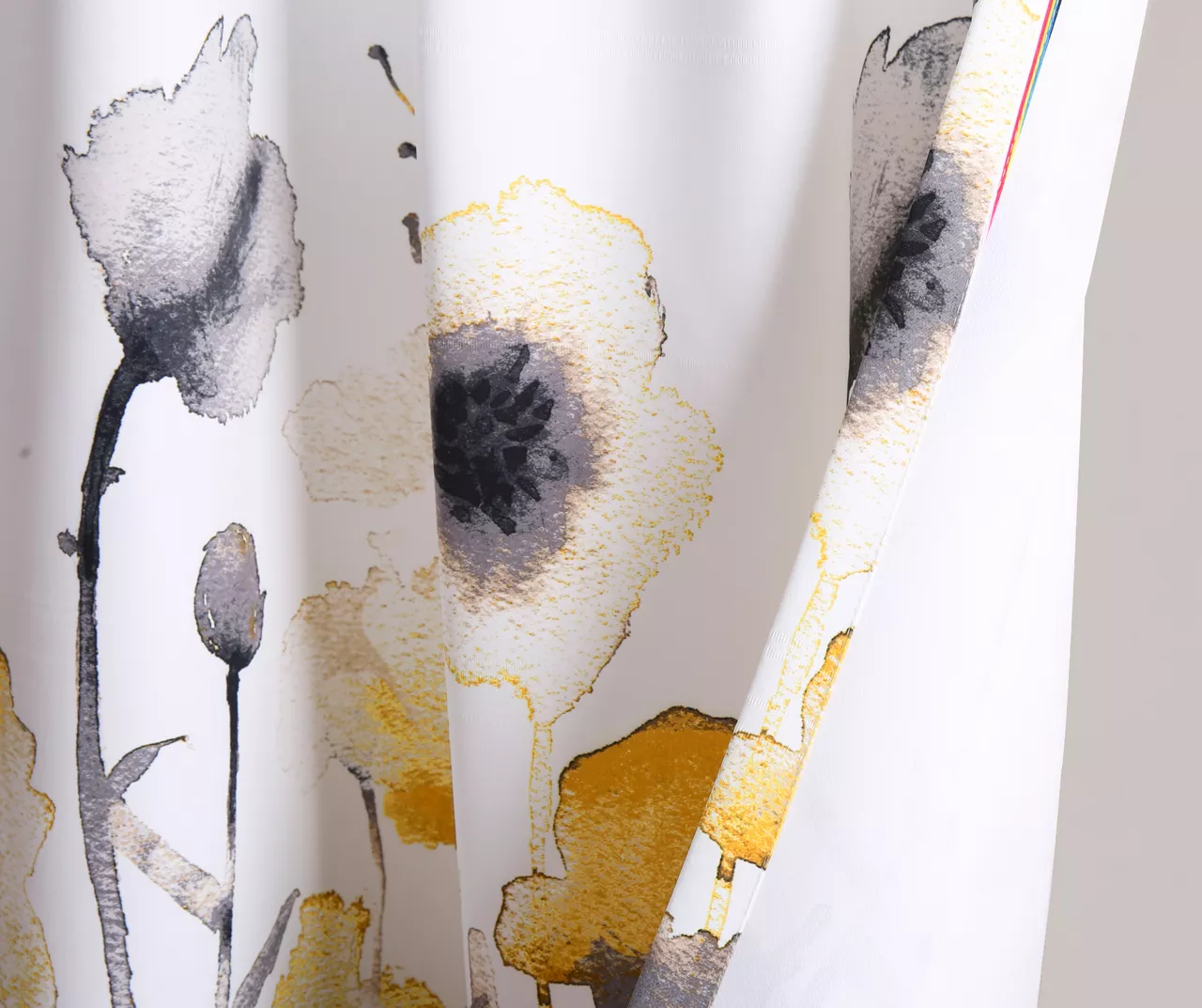 Zuri Flora Yellow & Gray Room-Darkening Back Tab Curtain Panel Pair, (95") 7 Zuri Flora Yellow & Gray Room-Darkening Back Tab Curtain Panel Pair, (95") - Image 5