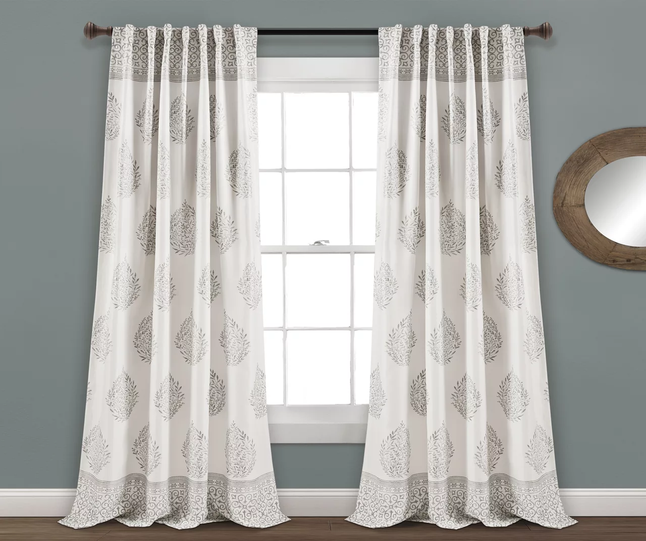 Teardrop Leaf Gray Room-Darkening Back Tab Curtain Panel Pair, (95") 3 Teardrop Leaf Gray Room-Darkening Back Tab Curtain Panel Pair, (95")