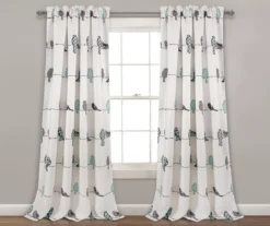 Rowley Birds Blue & Gray Room-Darkening Rod Pocket Curtain Panel Pair, (95")