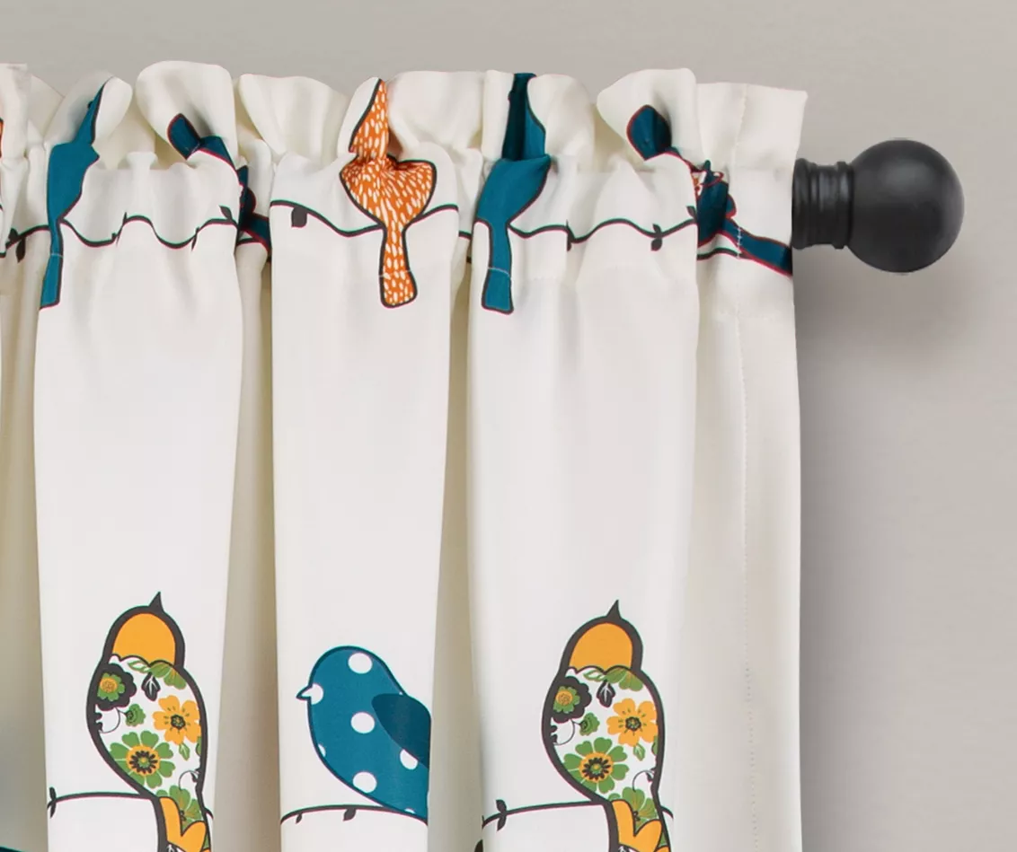 Rowley Birds Blue & Orange Room-Darkening Rod Pocket Curtain Panel Pair, (95") 4 Rowley Birds Blue & Orange Room-Darkening Rod Pocket Curtain Panel Pair, (95") - Image 2