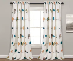 Rowley Birds Blue & Orange Room-Darkening Rod Pocket Curtain Panel Pair, (95")