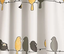 Rowley Birds Yellow & Gray Room-Darkening Rod Pocket Curtain Panel Pair, (84") -DHP Sales Store 810468265 2