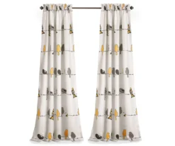 Rowley Birds Yellow & Gray Room-Darkening Rod Pocket Curtain Panel Pair, (84") -DHP Sales Store 810468265 6