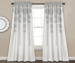Stripe Medallion Gray Room-Darkening Rod Pocket Curtain Panel Pair, (84")
