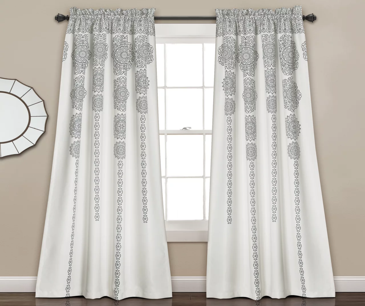 Stripe Medallion Room-Darkening Rod Pocket Curtain Panel Pair 4 Stripe Medallion Room-Darkening Rod Pocket Curtain Panel Pair - Image 2