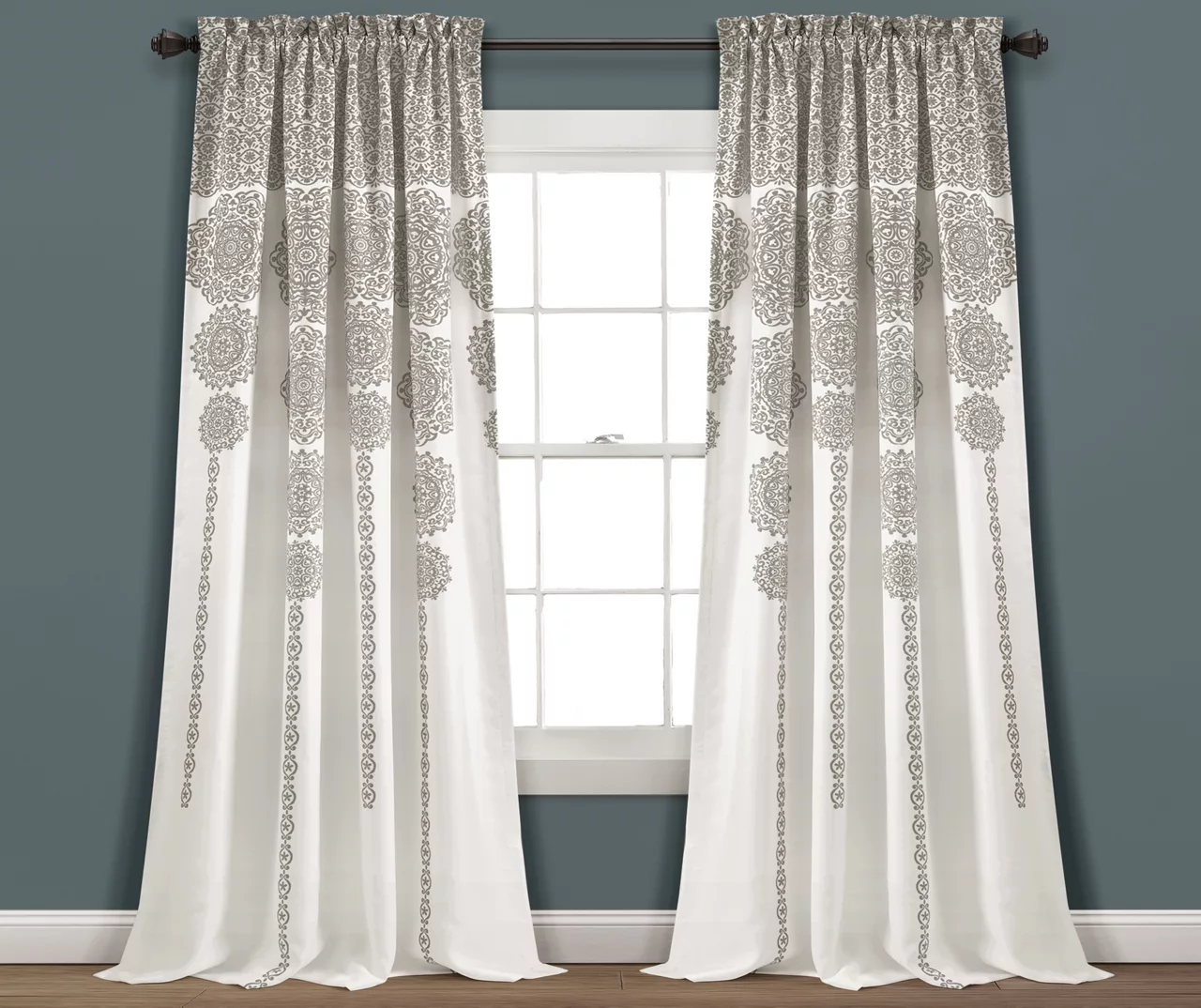 Stripe Medallion Gray Room-Darkening Rod Pocket Curtain Panel Pair, (95") 3 Stripe Medallion Gray Room-Darkening Rod Pocket Curtain Panel Pair, (95")