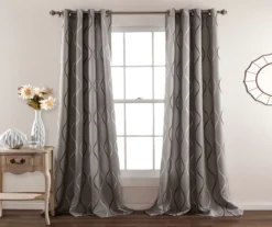 Swirl Gray Room-Darkening Grommet Curtain Panel Pair, (84")