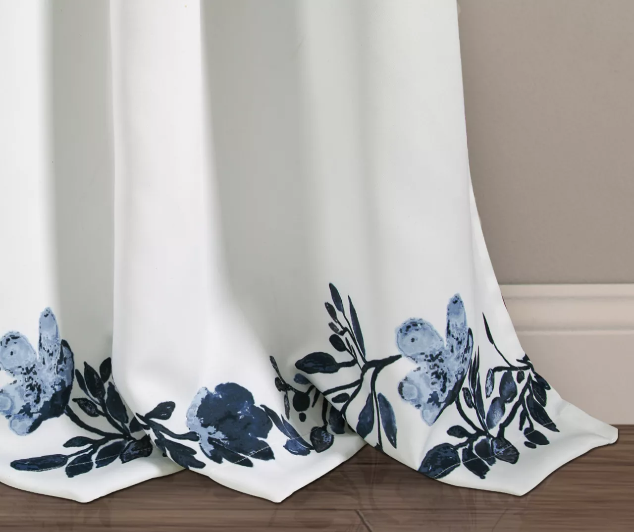 Tanisha Navy & White Floral Room-Darkening Rod Pocket Curtain Panel Pair, (84") 6 Tanisha Navy & White Floral Room-Darkening Rod Pocket Curtain Panel Pair, (84") - Image 4