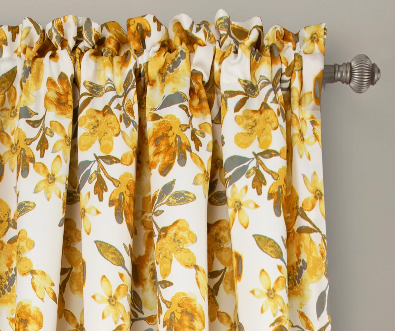 Tanisha Yellow & Gray Floral Room-Darkening Rod Pocket Curtain Panel Pair, (84") 4 Tanisha Yellow & Gray Floral Room-Darkening Rod Pocket Curtain Panel Pair, (84") - Image 2