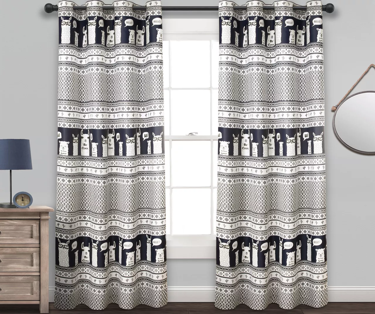 Llama Stripe Room-Darkening Grommet Curtain Panel Pair, (84") 3 Llama Stripe Room-Darkening Grommet Curtain Panel Pair, (84")