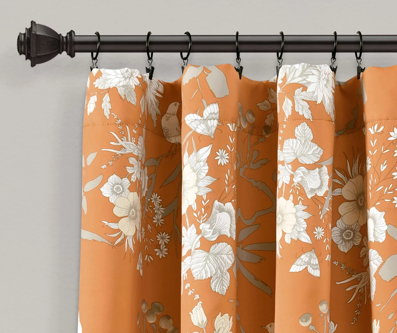 Botanical Garden Orange Room-Darkening Rod Pocket Curtain Panel Pair, (84") 4 Botanical Garden Orange Room-Darkening Rod Pocket Curtain Panel Pair, (84") - Image 2