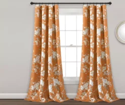 Botanical Garden Orange Room-Darkening Rod Pocket Curtain Panel Pair, (84")