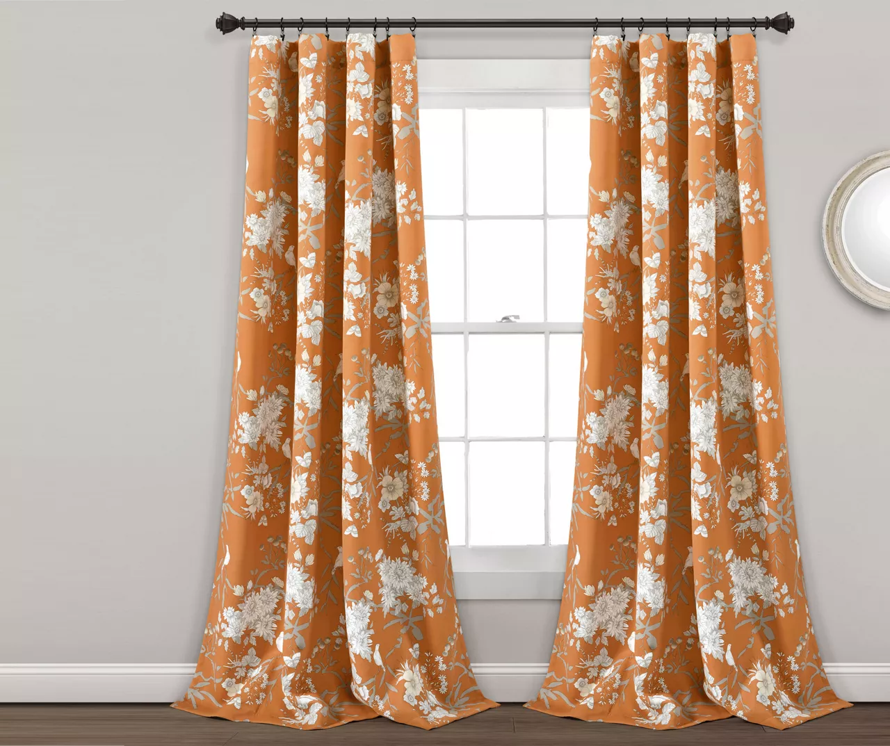 Botanical Garden Orange Room-Darkening Rod Pocket Curtain Panel Pair, (84") 3 Botanical Garden Orange Room-Darkening Rod Pocket Curtain Panel Pair, (84")
