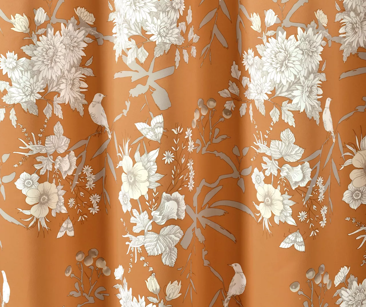 Botanical Garden Orange Room-Darkening Rod Pocket Curtain Panel Pair, (84") 5 Botanical Garden Orange Room-Darkening Rod Pocket Curtain Panel Pair, (84") - Image 3