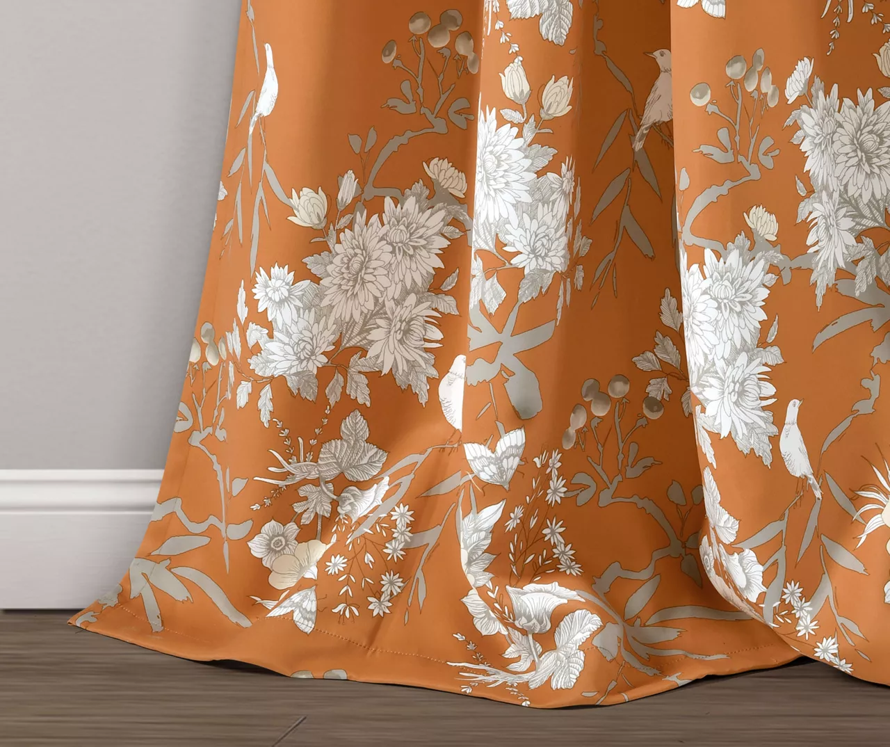 Botanical Garden Orange Room-Darkening Rod Pocket Curtain Panel Pair, (84") 6 Botanical Garden Orange Room-Darkening Rod Pocket Curtain Panel Pair, (84") - Image 4