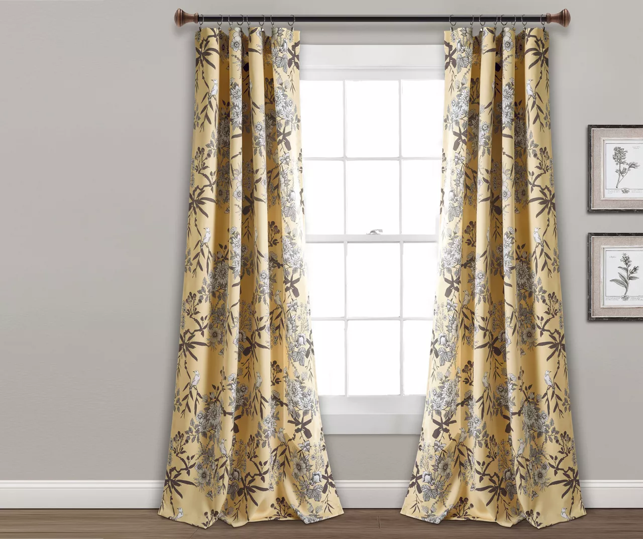Botanical Garden Yellow Room-Darkening Rod Pocket Curtain Panel Pair, (84") 3 Botanical Garden Yellow Room-Darkening Rod Pocket Curtain Panel Pair, (84")