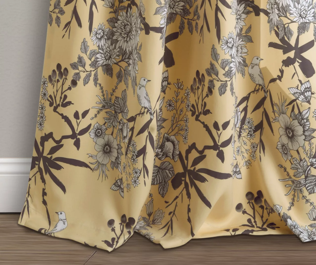 Botanical Garden Yellow Room-Darkening Rod Pocket Curtain Panel Pair, (84") 5 Botanical Garden Yellow Room-Darkening Rod Pocket Curtain Panel Pair, (84") - Image 3