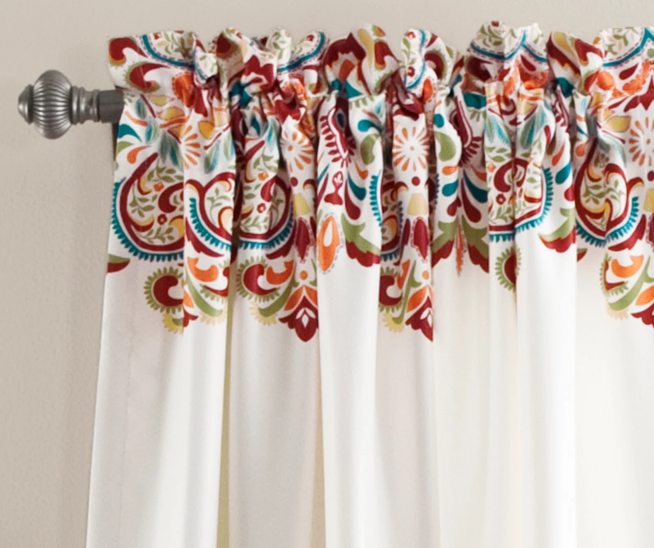 Clara Turquoise & Tangerine Paisley Room-Darkening Rod Pocket Curtain Panel Pair, (84") 4 Clara Turquoise & Tangerine Paisley Room-Darkening Rod Pocket Curtain Panel Pair, (84") - Image 2