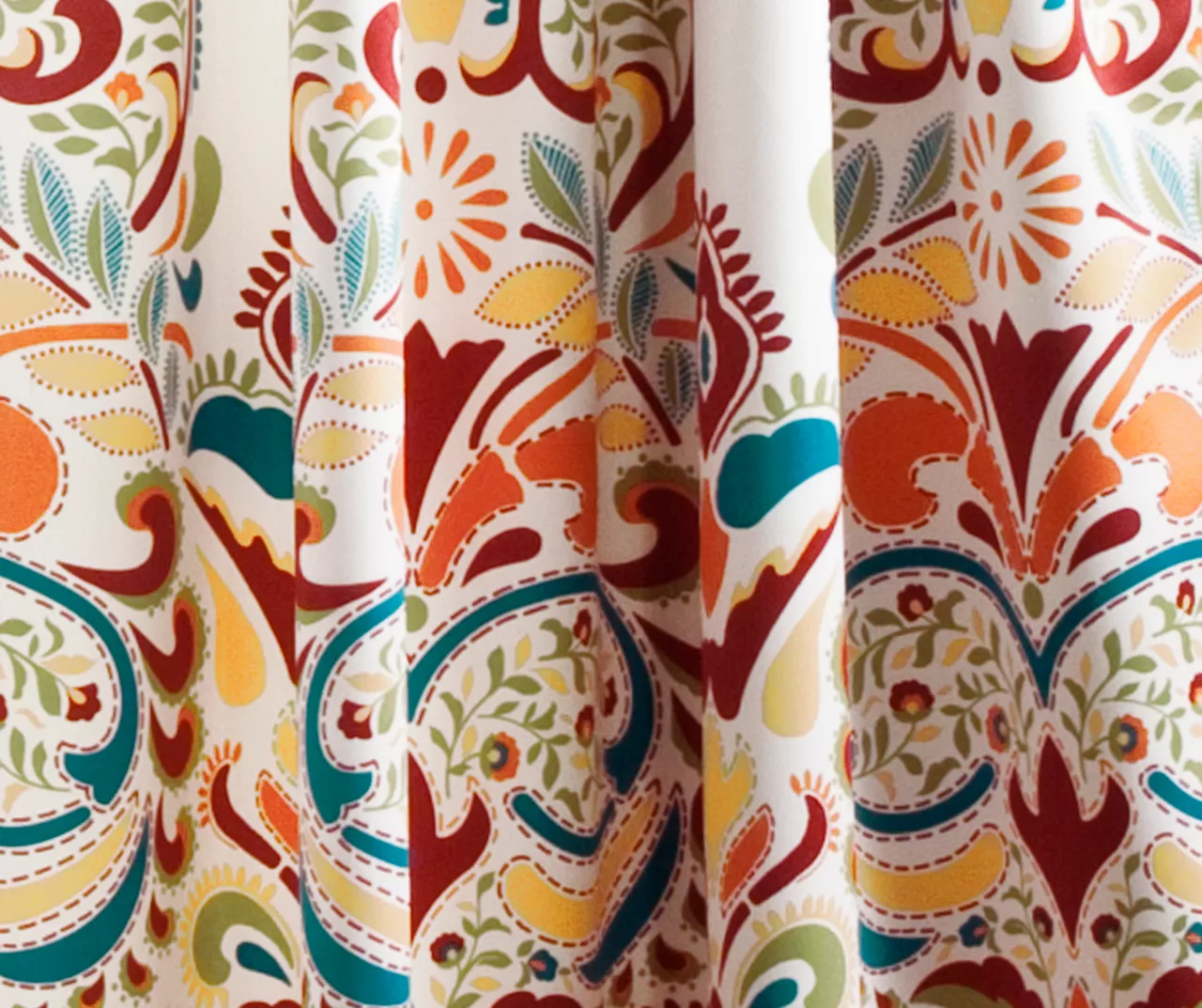 Clara Turquoise & Tangerine Paisley Room-Darkening Rod Pocket Curtain Panel Pair, (84") 6 Clara Turquoise & Tangerine Paisley Room-Darkening Rod Pocket Curtain Panel Pair, (84") - Image 4