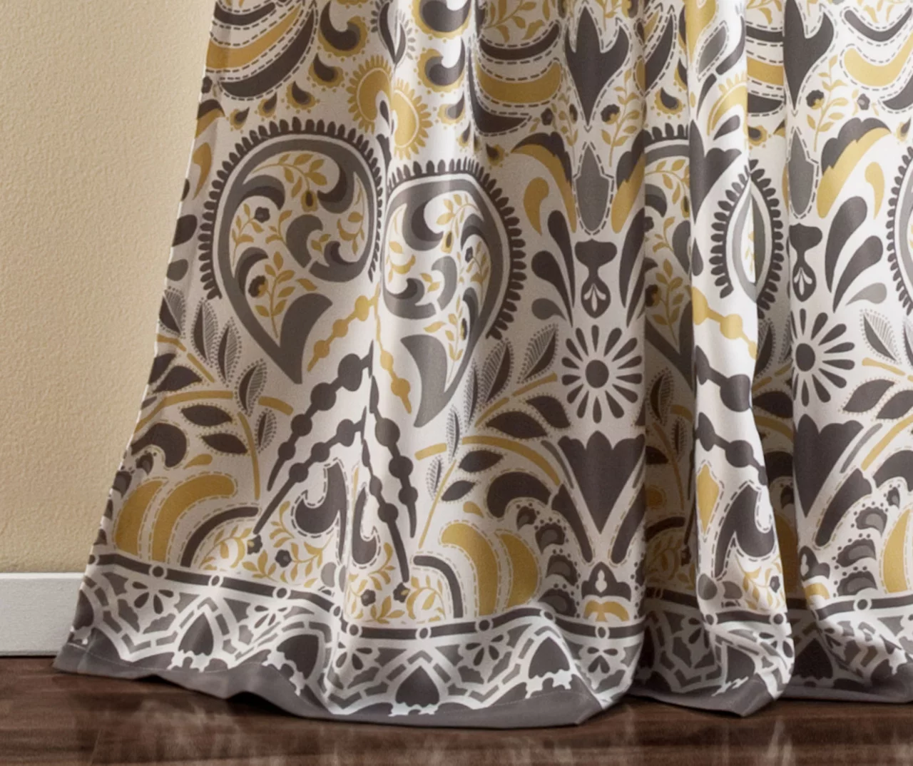 Clara Gray & Yellow Paisley Room-Darkening Rod Pocket Curtain Panel Pair, (84") 7 Clara Gray & Yellow Paisley Room-Darkening Rod Pocket Curtain Panel Pair, (84") - Image 5