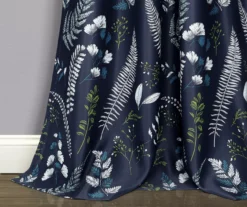 Devonia Allover Navy & Green Floral Room-Darkening Rod Pocket Curtain Panel Pair, (84") -DHP Sales Store 810468316 3 1