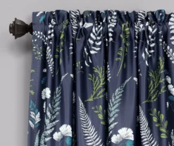 Devonia Allover Navy & Green Floral Room-Darkening Rod Pocket Curtain Panel Pair, (95") -DHP Sales Store 810468317 1 1