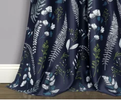 Devonia Allover Navy & Green Floral Room-Darkening Rod Pocket Curtain Panel Pair, (95") -DHP Sales Store 810468317 3 1