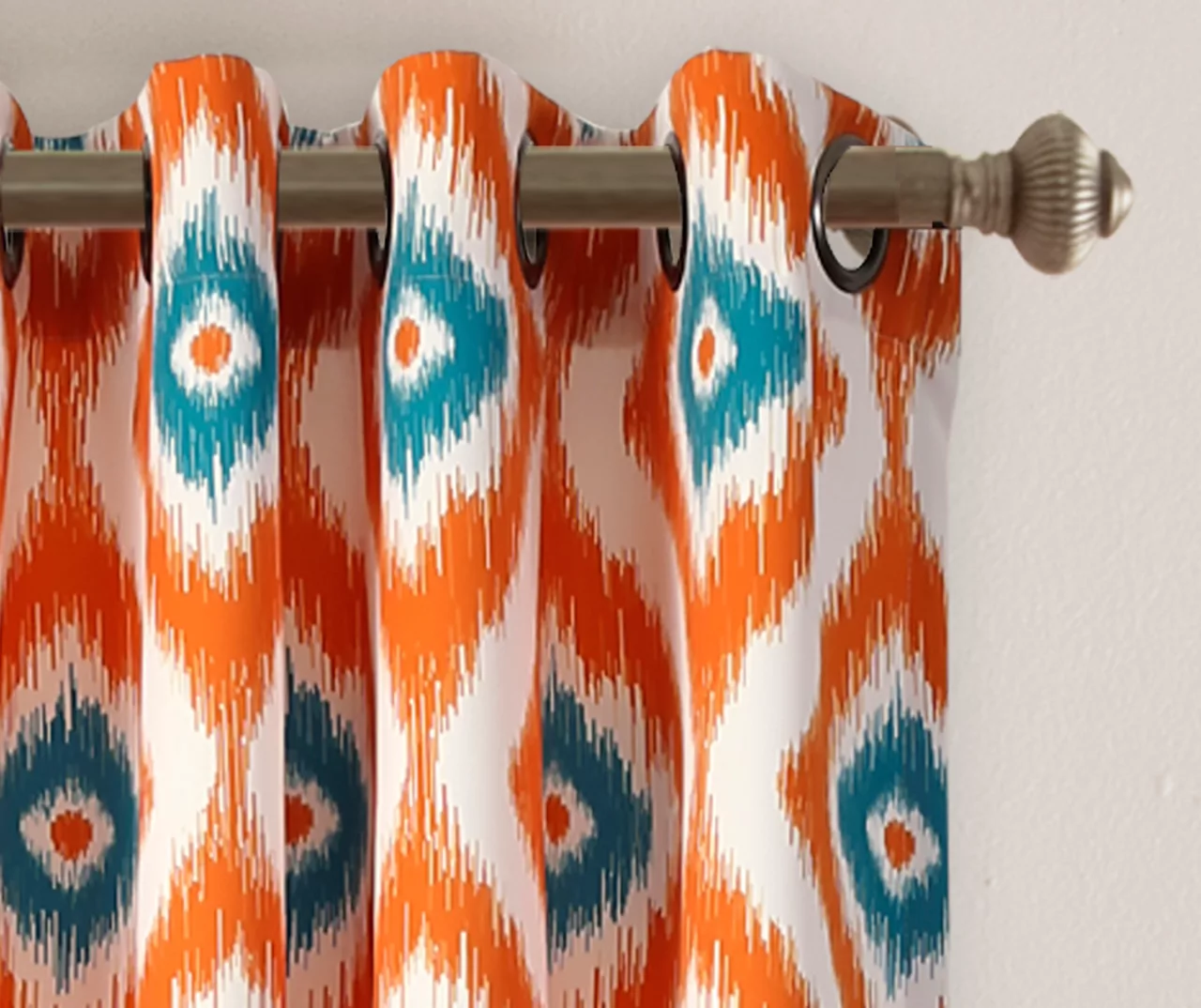 Diamond Ikat Turquoise & Orange Room-Darkening Grommet Curtain Panel Pair, (84") 4 Diamond Ikat Turquoise & Orange Room-Darkening Grommet Curtain Panel Pair, (84") - Image 2