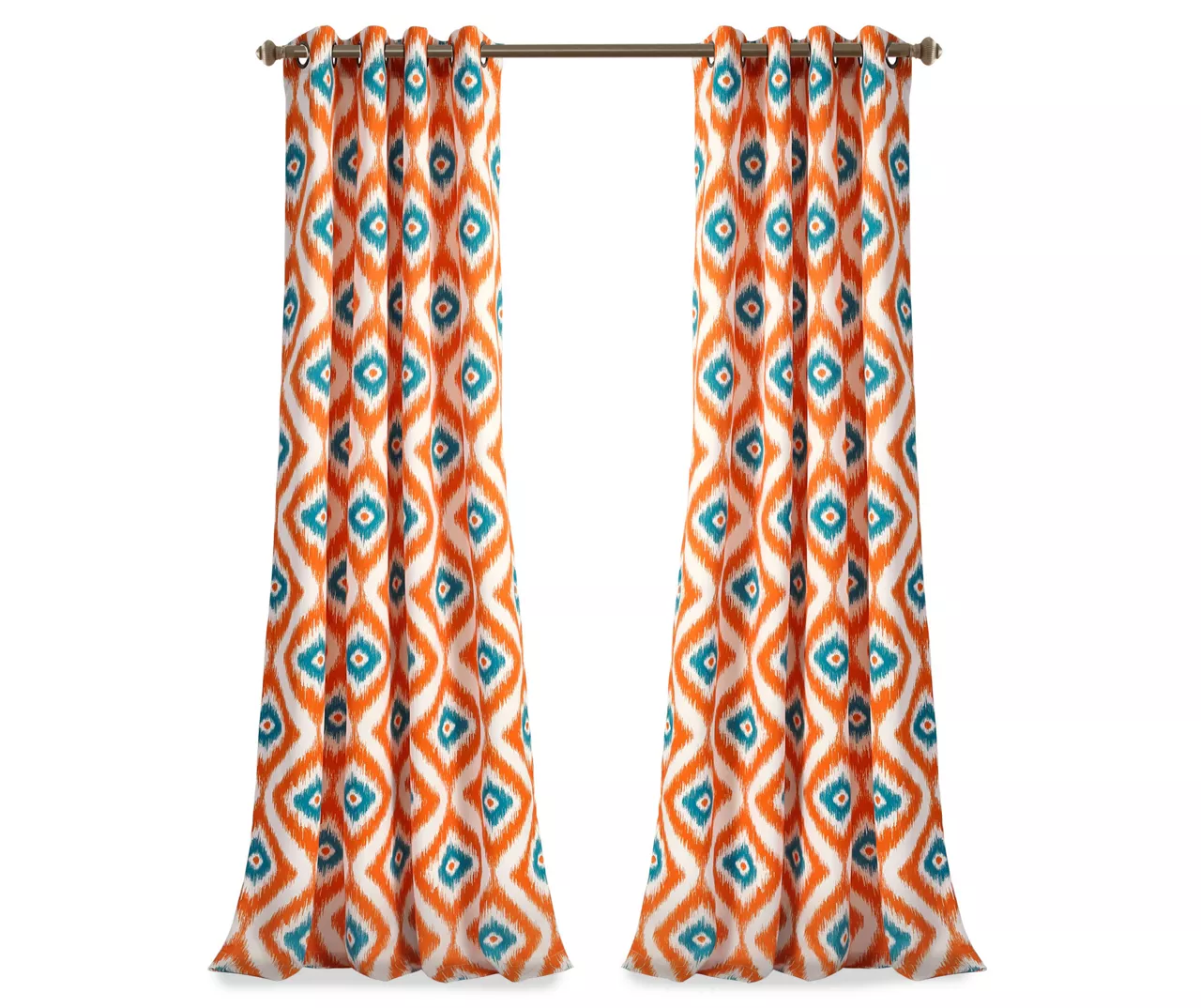 Diamond Ikat Turquoise & Orange Room-Darkening Grommet Curtain Panel Pair, (84") 9 Diamond Ikat Turquoise & Orange Room-Darkening Grommet Curtain Panel Pair, (84") - Image 7