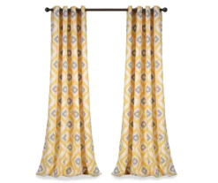 Diamond Ikat Yellow & Gray Room-Darkening Grommet Curtain Panel Pair, (84") -DHP Sales Store 810468327 7
