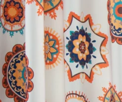 Adrianne White & Tangerine Floral Medallion Room-Darkening Grommet Curtain Panel Pair, (84") -DHP Sales Store 810468333 2