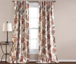 Aster Ivory & Red Room-Darkening Back Tab Curtain Panel Pair, (84")