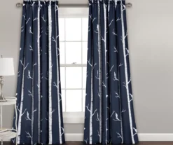 Bird On The Tree Navy Room-Darkening Rod Pocket Curtain Panel Pair, (84")