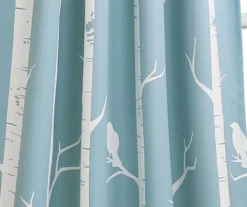 Bird On The Tree Blue Room-Darkening Rod Pocket Curtain Panel Pair, (84") -DHP Sales Store 810468355 2 1