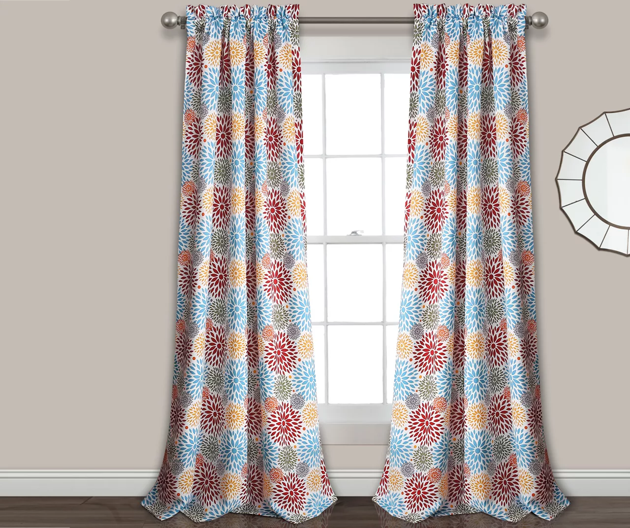 Blooming Flower Room-Darkening Rod Pocket Curtain Panel Pair 3 Blooming Flower Room-Darkening Rod Pocket Curtain Panel Pair