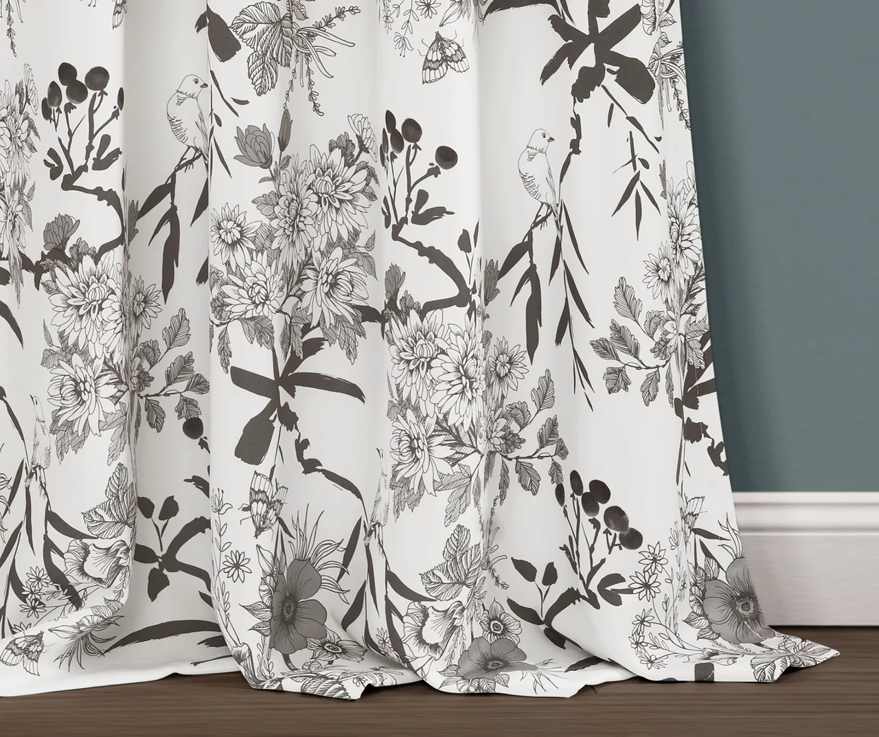 Botanical Garden Gray & White Room-Darkening Rod Pocket Curtain Panel Pair, (95") 5 Botanical Garden Gray & White Room-Darkening Rod Pocket Curtain Panel Pair, (95") - Image 3