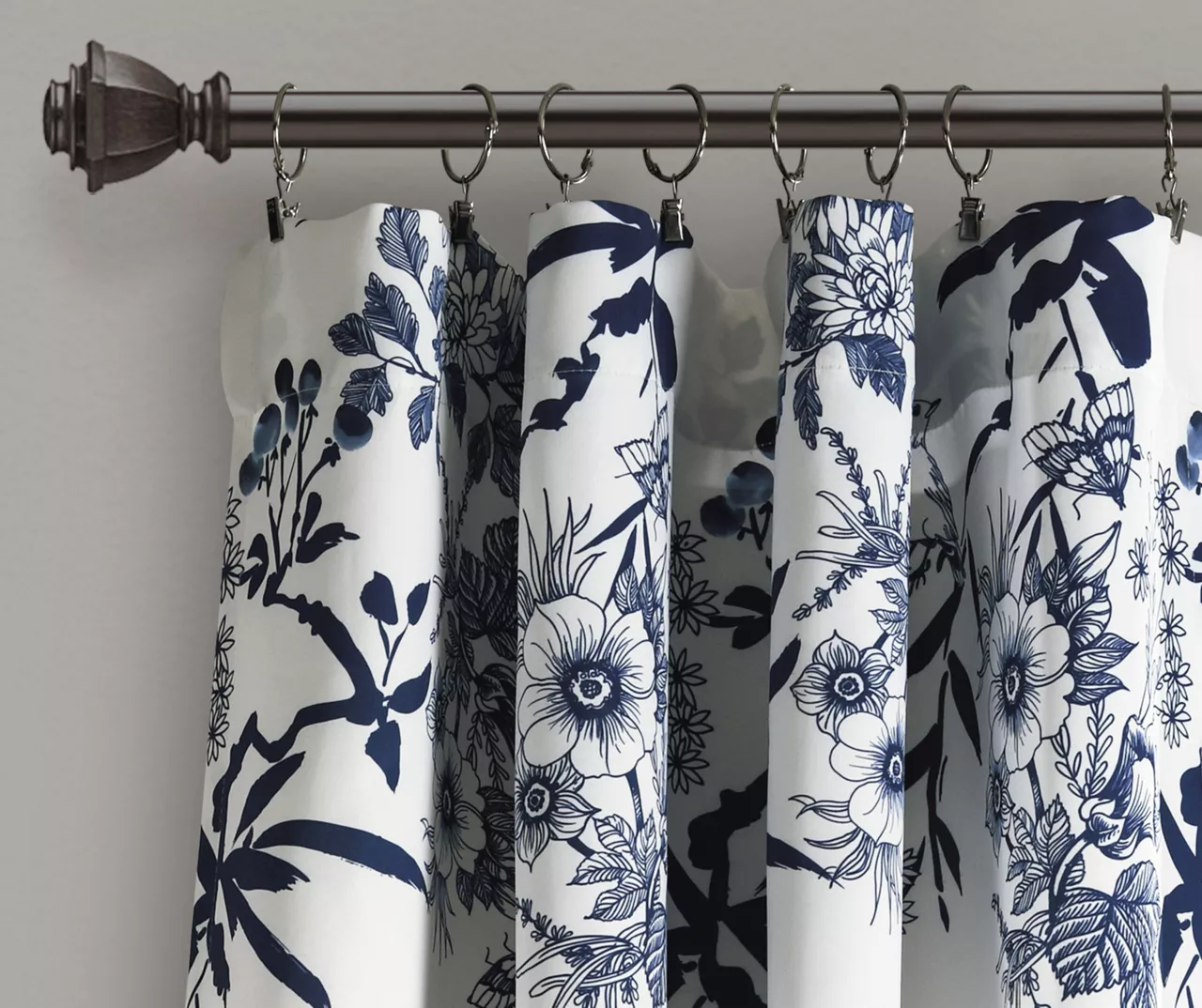 Botanical Garden Navy & White Room-Darkening Rod Pocket Curtain Panel Pair, (84") 4 Botanical Garden Navy & White Room-Darkening Rod Pocket Curtain Panel Pair, (84") - Image 2