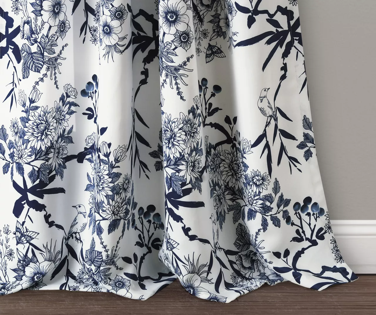 Botanical Garden Navy & White Room-Darkening Rod Pocket Curtain Panel Pair, (84") 5 Botanical Garden Navy & White Room-Darkening Rod Pocket Curtain Panel Pair, (84") - Image 3