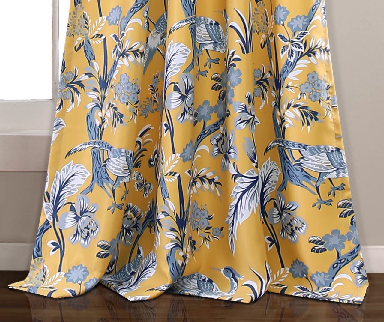 Dolores Yellow & Blue Floral Room-Darkening Rod Pocket Curtain Panel Pair, (108") 6 Dolores Yellow & Blue Floral Room-Darkening Rod Pocket Curtain Panel Pair, (108") - Image 4