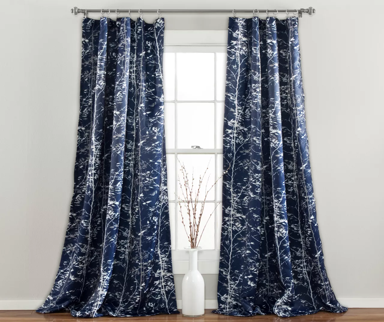 Forest Navy Room-Darkening Rod Pocket Curtain Panel Pair, (84") 3 Forest Navy Room-Darkening Rod Pocket Curtain Panel Pair, (84")