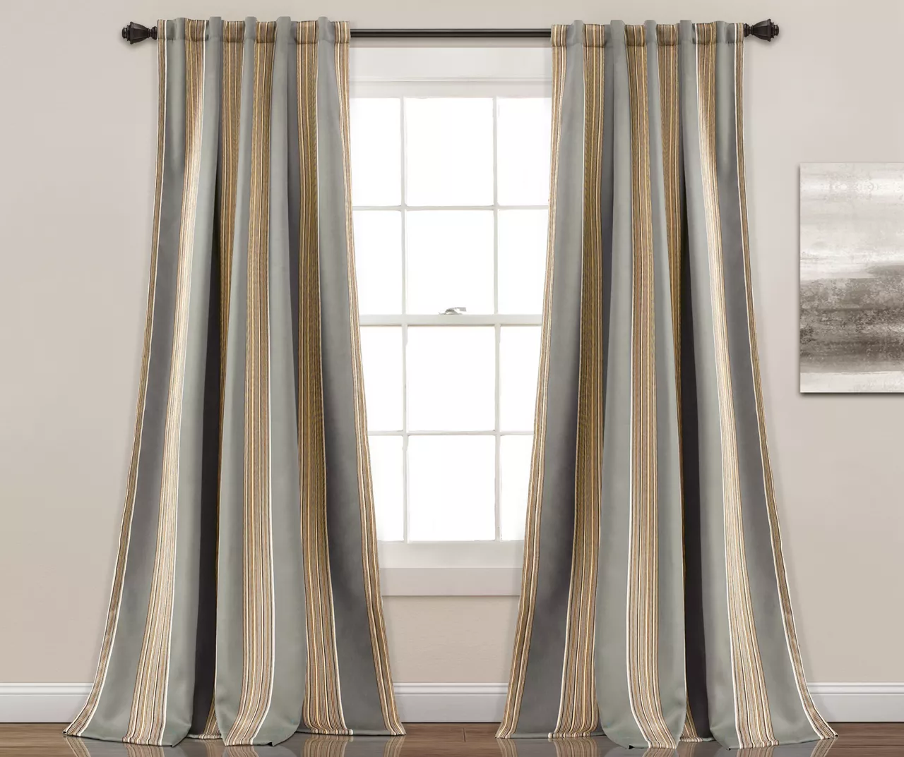 Julia Stripe Gray Room-Darkening Back Tab Curtain Panel Pair, (84") 3 Julia Stripe Gray Room-Darkening Back Tab Curtain Panel Pair, (84")