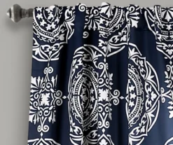 Karmen Medallion Navy Room-Darkening Back Tab Curtain Panel Pair, (84") -DHP Sales Store 810468382 1