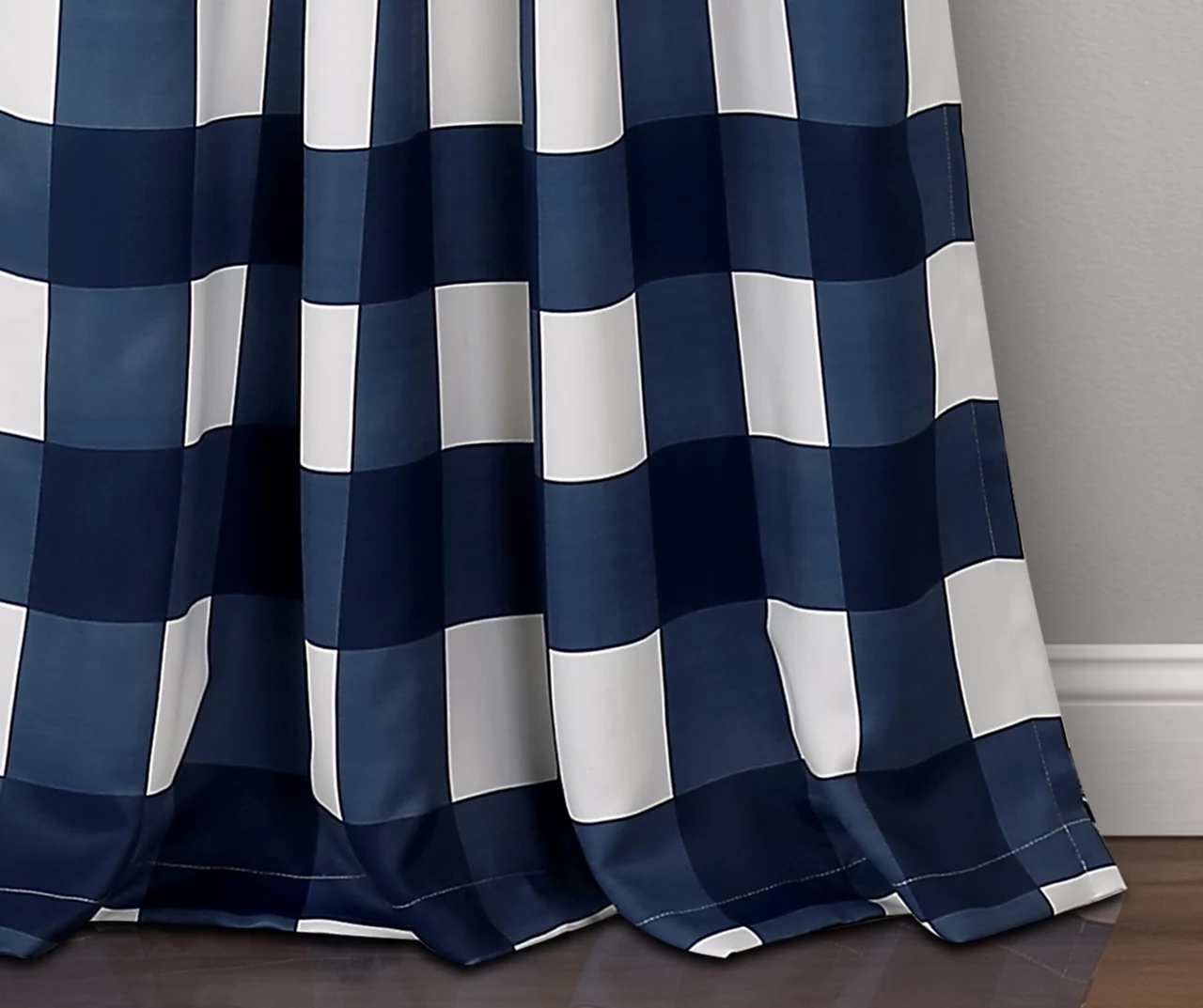 Kelly Checker Navy Room-Darkening Back Tab Curtain Panel Pair, (84") 6 Kelly Checker Navy Room-Darkening Back Tab Curtain Panel Pair, (84") - Image 4