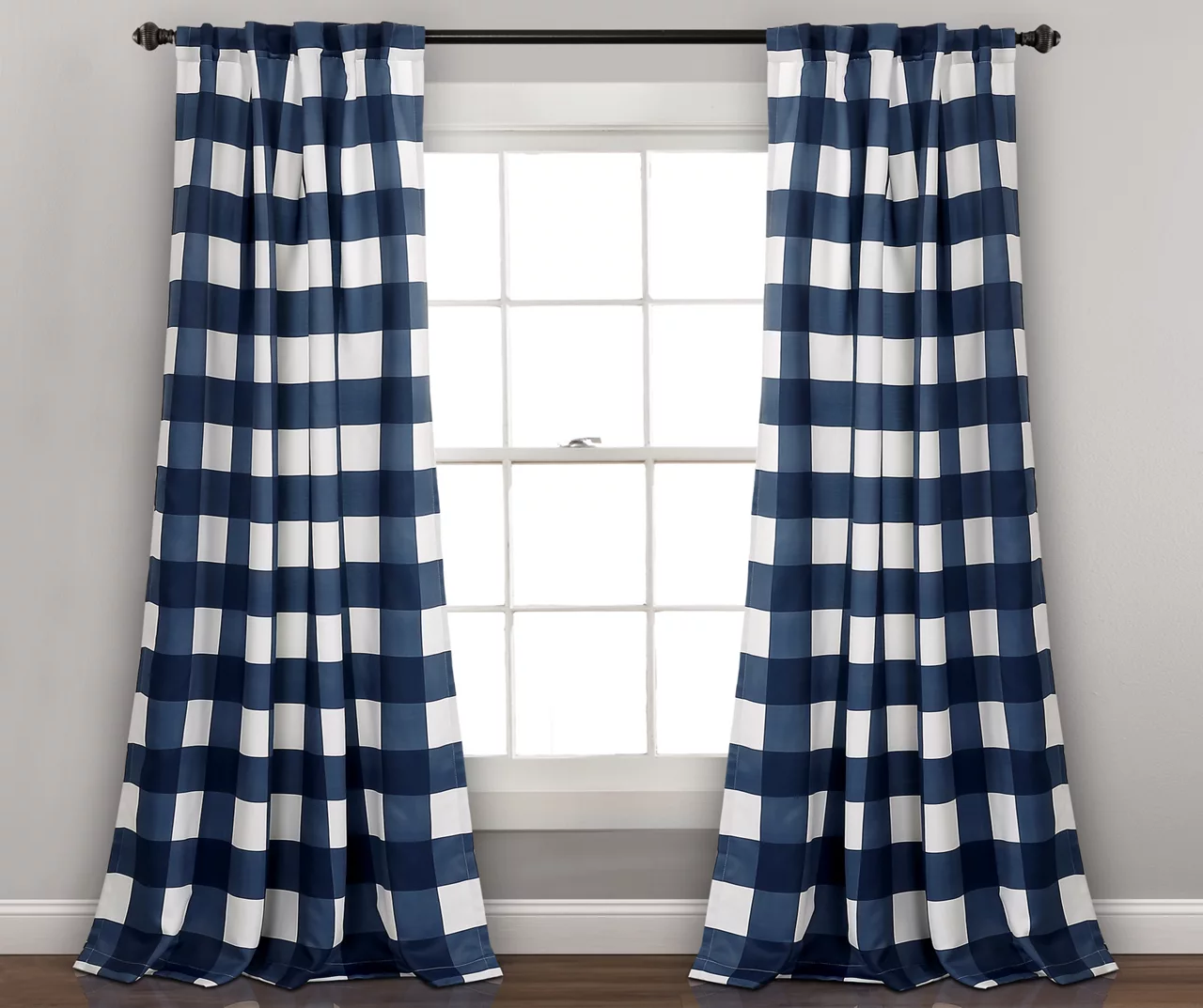 Kelly Checker Navy Room-Darkening Back Tab Curtain Panel Pair, (84") 3 Kelly Checker Navy Room-Darkening Back Tab Curtain Panel Pair, (84")
