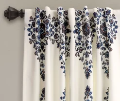 Keya Medallion Cream & Blue Room-Darkening Back Tab Curtain Panel Pair, (84") -DHP Sales Store 810468386 1